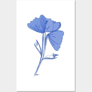 3 poppies & 1 face - shades of blue Posters and Art